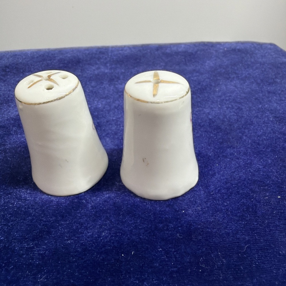 Vintage Porcelain Thimble Shaped Salt & Pepper Shakers Floral Design - Picture 3 of 6